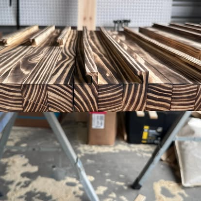 Charred and stained boards ready for a build